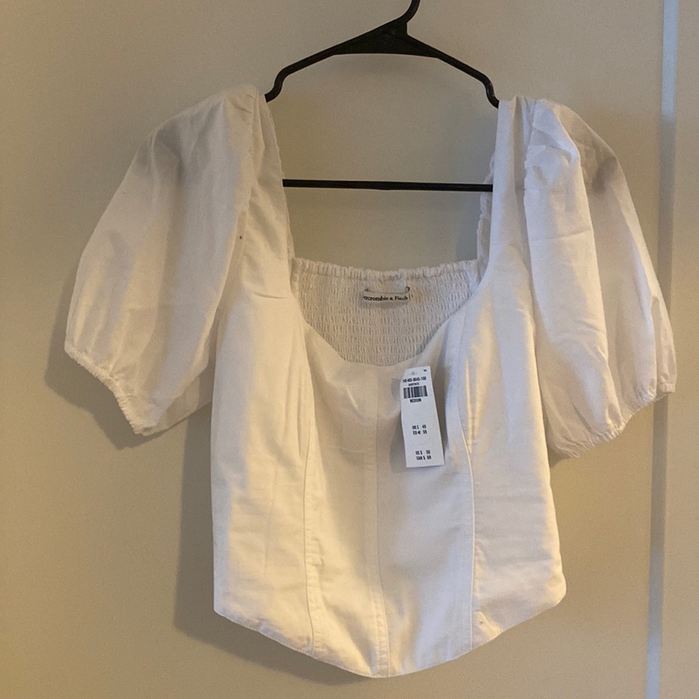 White Puff Sleeve Abercrombie Crop Top